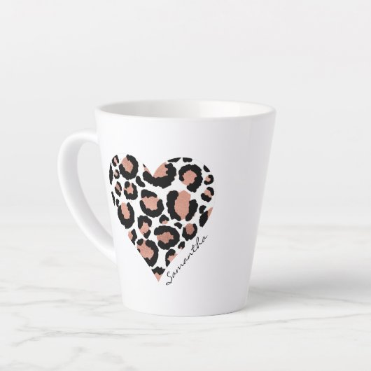 Ihr Name Leopard Cheetah Pattern Herz Milchtasse (Linke Ecke)
