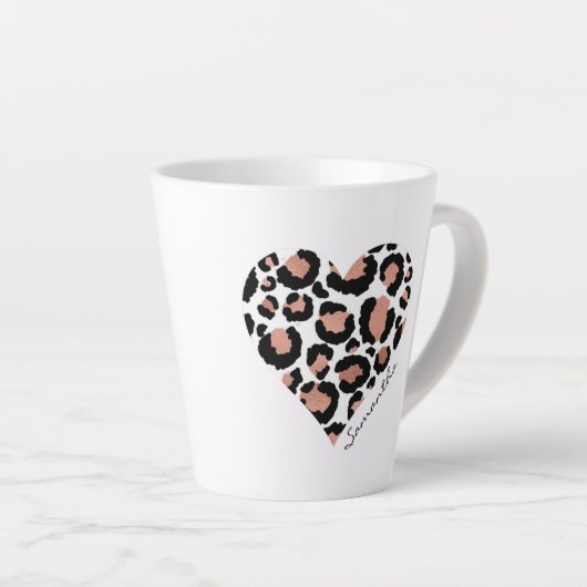 Ihr Name Leopard Cheetah Pattern Herz Milchtasse (Rechte Ecke)