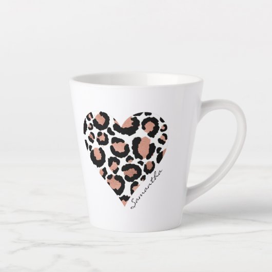 Ihr Name Leopard Gepard Muster Herz Milchtasse (Rechts)