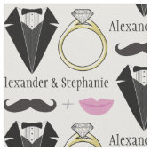 Ihr Name Lips Mustache Ring Tuxedo Hochzeit Stoff (Nahaufnahme)