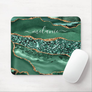 Ihr Name Maus Pad Geschenk Agate Green Gold Glitze Mousepad
