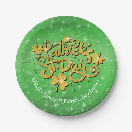 Ihr Name Message St Patricks Day Gold Kleeblatt Pappteller (Vorderseite)