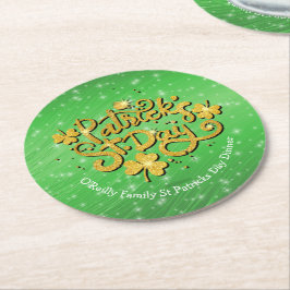Ihr Name Message St Patricks Day Gold Kleeblatt Runder Pappuntersetzer