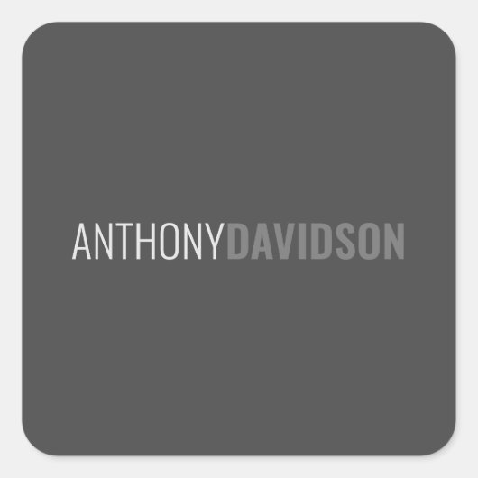 Ihr Name Minimalistisch Elegant Beruflich Gray Quadratischer Aufkleber (Vorderseite)