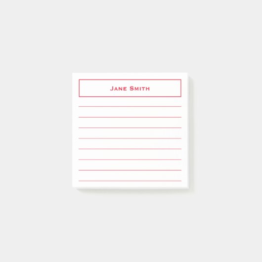 Ihr Name Minimalistisch Rot/Weiß-Linse für Unterne Post-it Klebezettel (Vorderseite)