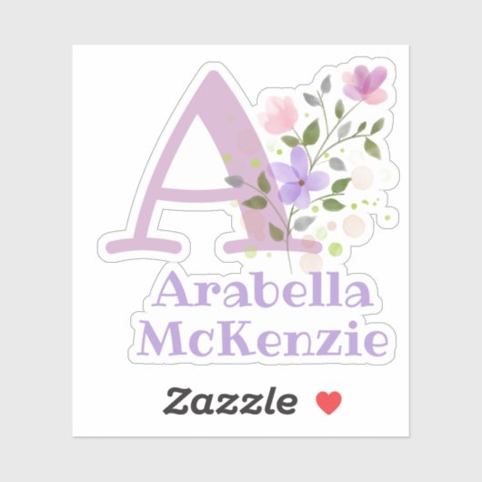 Ihr Name mit Blumendesign Aufkleber (Blatt)