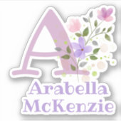 Ihr Name mit Blumendesign Aufkleber (Vorderseite)