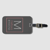 Ihr Name monogram modern grau & rosa Gepäckanhänger (Vorderseite (Horizontal))