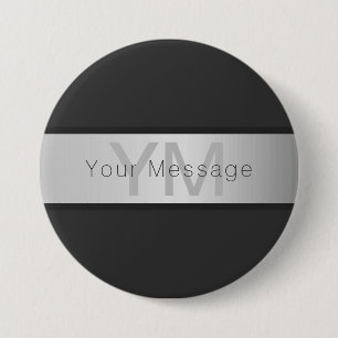 Ihr Name & Monogramm Grautöne & Faux-Silber-Look Button