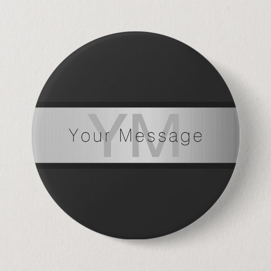Ihr Name & Monogramm | Grautöne & Faux-Silber-Look Button (Vorderseite)