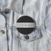 Ihr Name & Monogramm | Grautöne & Faux-Silber-Look Button (Beispiel)