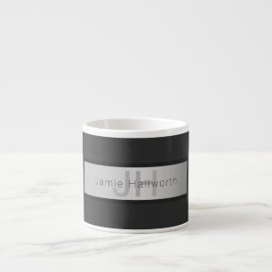 Ihr Name & Monogramm Grautöne & Faux-Silber-Look Espressotasse