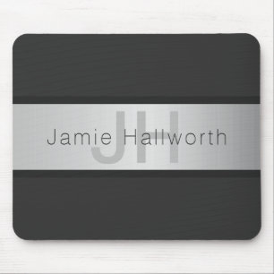 Ihr Name & Monogramm Grautöne & Faux-Silber-Look Mousepad