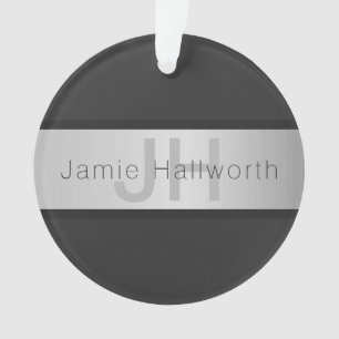 Ihr Name & Monogramm Grautöne & Faux-Silber-Look Ornament