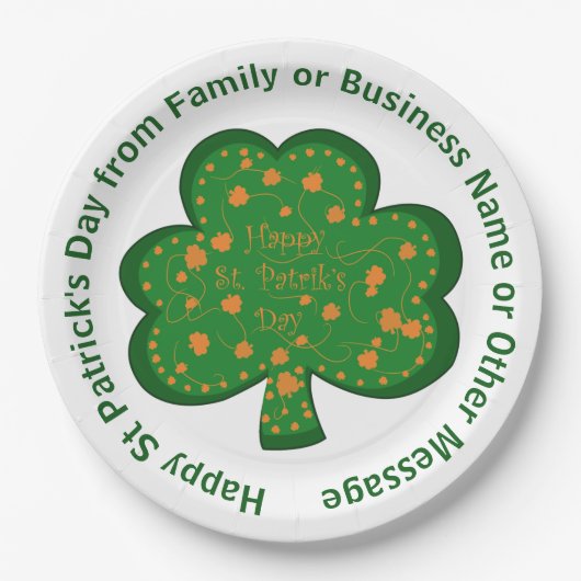 Ihr Name Nachricht St Patricks Day Green Kleeblatt Pappteller (Vorderseite)