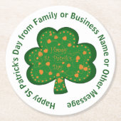 Ihr Name Nachricht St Patricks Day Green Kleeblatt Runder Pappuntersetzer (Vorderseite)