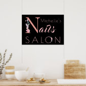 Ihr Name Nägel Salon floralen Glitzer rosa schwarz Poster (Küche)
