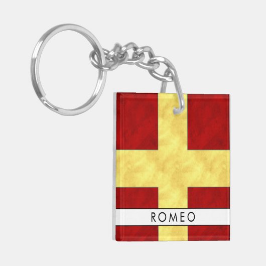 Ihr Name + Nautische Signalflagge R Romeo Schlüsselanhänger (Vorderseite links)