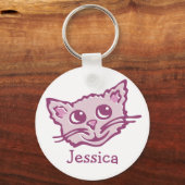 Ihr Name niedlich Kids Grafik Cat Pink Schlüsselan Schlüsselanhänger (Vorderseite)