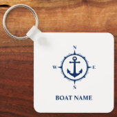 Ihr Name oder Boot Nautical Compass Anker Weiß Schlüsselanhänger (Vorderseite)
