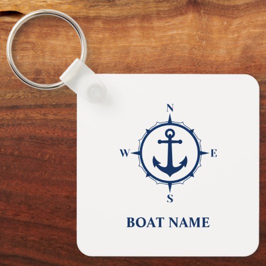 Ihr Name oder Boot Nautical Compass Anker Weiß Schlüsselanhänger (Vorderseite)