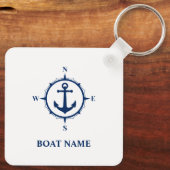 Ihr Name oder Boot Nautical Compass Anker Weiß Schlüsselanhänger (Rückseite)
