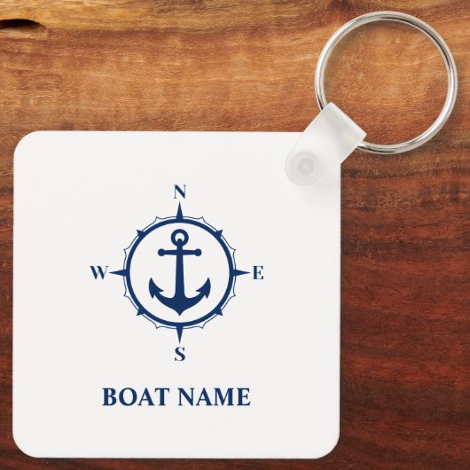 Ihr Name oder Boot Nautical Compass Anker Weiß Schlüsselanhänger (Rückseite)