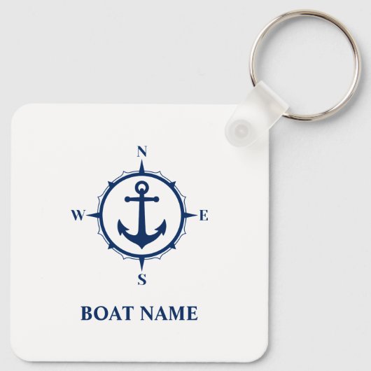Ihr Name oder Boot Nautical Compass Anker Weiß Schlüsselanhänger (Rückseite)