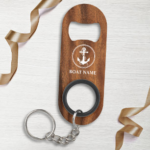Ihr Name oder Bootname Anker & Seil auf Holzstil Mini Flaschenöffner