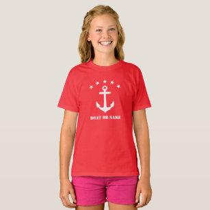 Ihr Name oder Bootname Klassischer Anker Rot & Wei T-Shirt