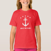 Ihr Name oder Bootname Klassischer Anker Rot & Wei T-Shirt (Vorderseite)
