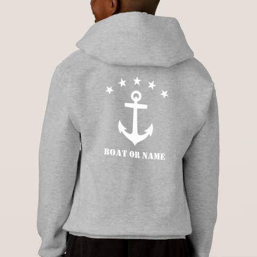 Ihr Name oder Bootname Klassischer Anker Weiß & Gr Hoodie (Rückseite)