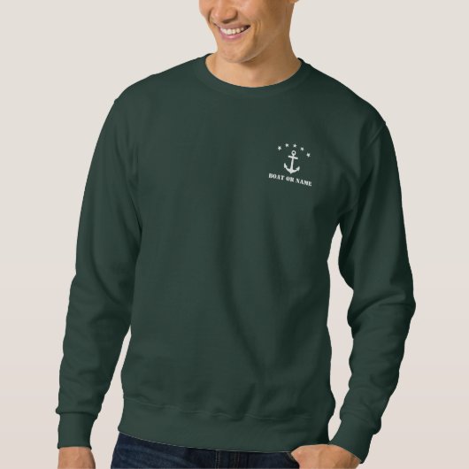 Ihr Name oder Bootname Klassischer Ankerwald Grün Sweatshirt (Vorderseite)