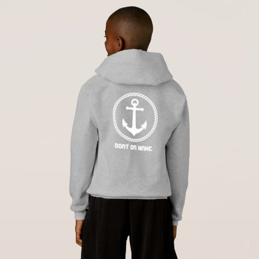 Ihr Name oder Bootsname Anker Weiß & Grau Hoodie (Schwarz voll)