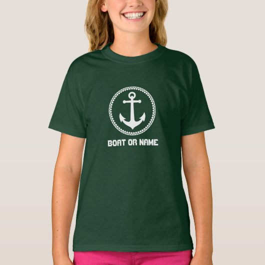 Ihr Name oder Bootsname Name Meer Anker Wald Grün T-Shirt (Vorderseite)