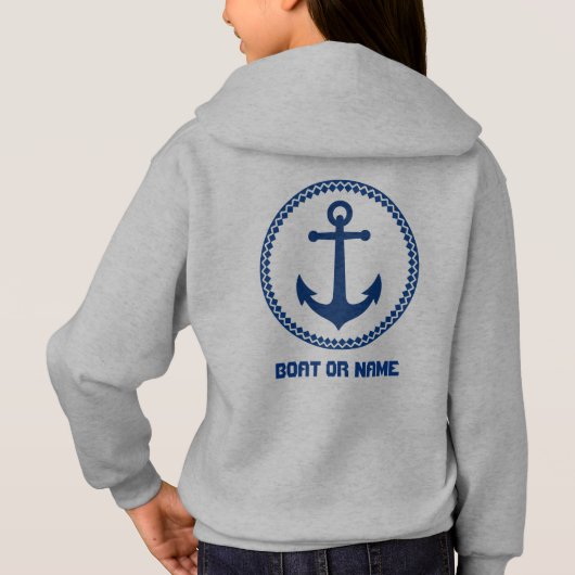 Ihr Name oder Bootsname Name Sea Anchor Gray & Nav Hoodie (Rückseite)