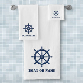 Ihr Name oder Ihr Boot Nautical Ships Wheel Helm Badhandtuch Set