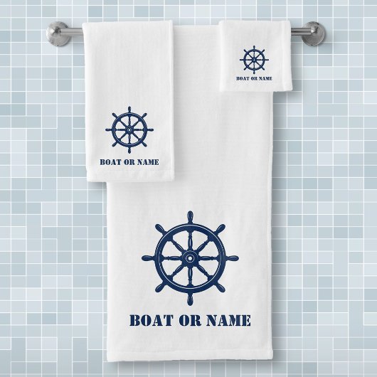 Ihr Name oder Ihr Boot Nautical Ships Wheel Helm Badhandtuch Set