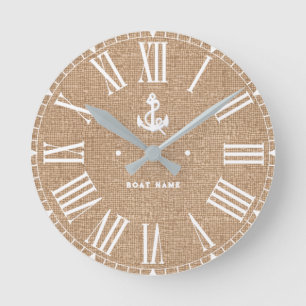 Ihr Name oder Ihr Schiff Vintager nautischer Anker Runde Wanduhr