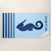 Ihr Name oder Ihr Seepferd Name Powder Blue White Strandtuch (Vorderseite)