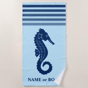 Ihr Name oder Ihr Seepferd Name Powder Blue White Strandtuch
