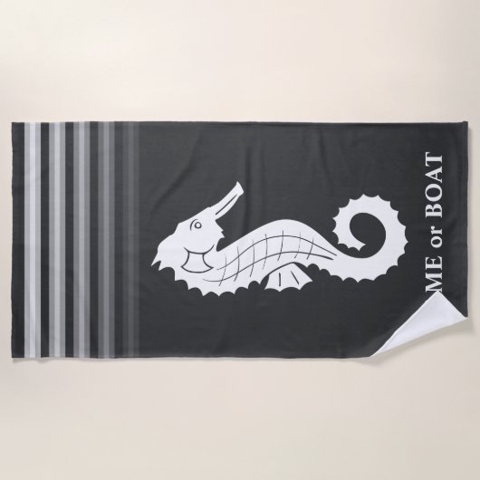 Ihr Name oder Ihr Seepferd Schiff Grau White Strip Strandtuch (Vorderseite)