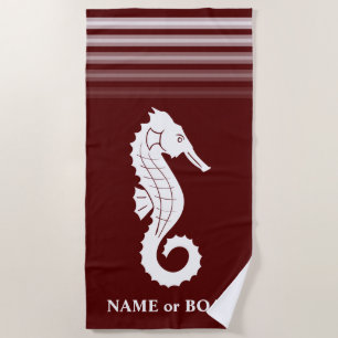 Ihr Name oder Seepferd Rose Red White Stripes Strandtuch