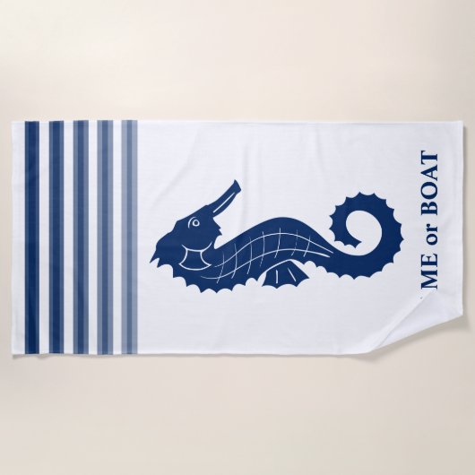 Ihr Name oder Seepferd Schiffsname Blau Streifen Strandtuch (Vorderseite)