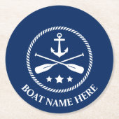 Ihr Name oder Text Anchor Oars Navy Blue Runder Pappuntersetzer (Vorderseite)