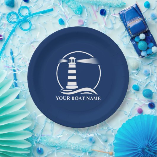 Ihr Name oder Text Lighthouse Navy Blue Pappteller (Party)