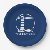 Ihr Name oder Text Lighthouse Navy Blue Pappteller (Vorderseite)