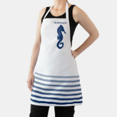 Ihr Name oder Text Seepferd Navy Blue White Stripi Schürze (InSitu)