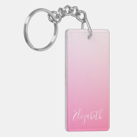 Ihr Name oder Wort | Hübsch Pink Ombre Gradient Schlüsselanhänger (Vorderseite links)