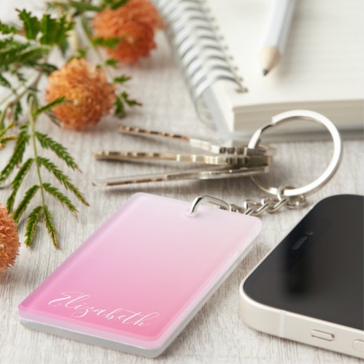 Ihr Name oder Wort | Hübsch Pink Ombre Gradient Schlüsselanhänger (Vorderseite rechts)